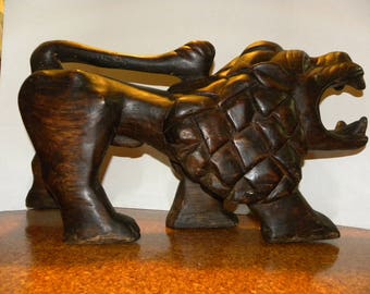 Large Hand Carved Male Lion Sculpture from Africa - Vintage  - FREE SHIPPING within the contiguous United States