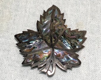 Vintage MSA Sterling Maple Leaf MOP Brooch Pin