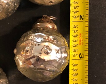 Vintage Silver Glass Mini Ornaments - Christmas Balls - Set of 6