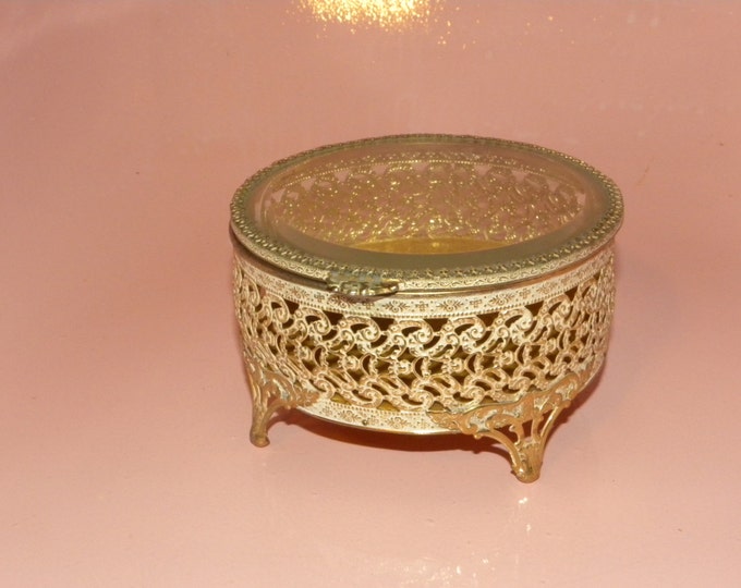 Vintage Metal Powder Box Vanity Accessory Etsy
