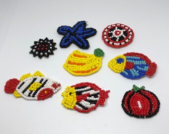 Beaded Appliques Set of 8 - Tropical Designs - Fish, Fruit, Tribal