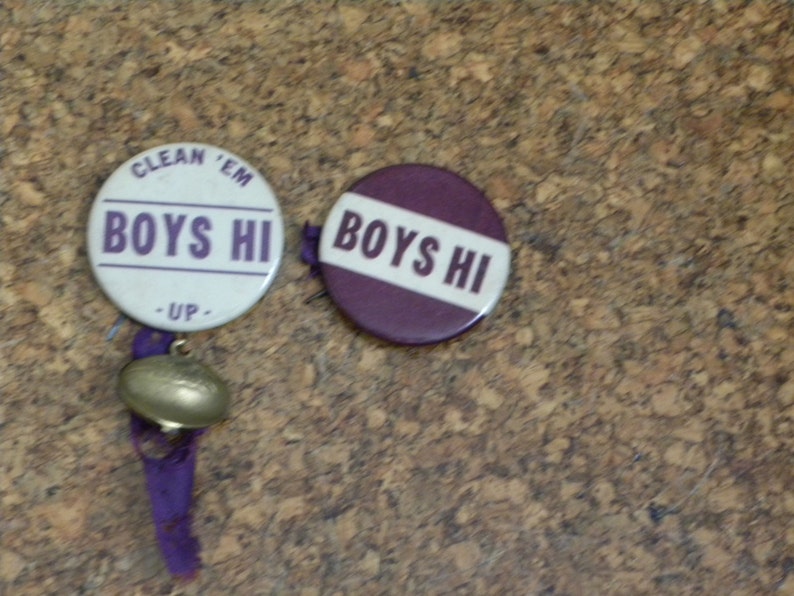 Boys Hi and Clean /'em Up Boys Hi Vintage Pins Set of 2 One with Metal Football Charm