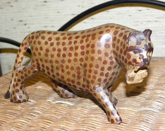 Vintage Handcarved Wooden Leopard from Kenya