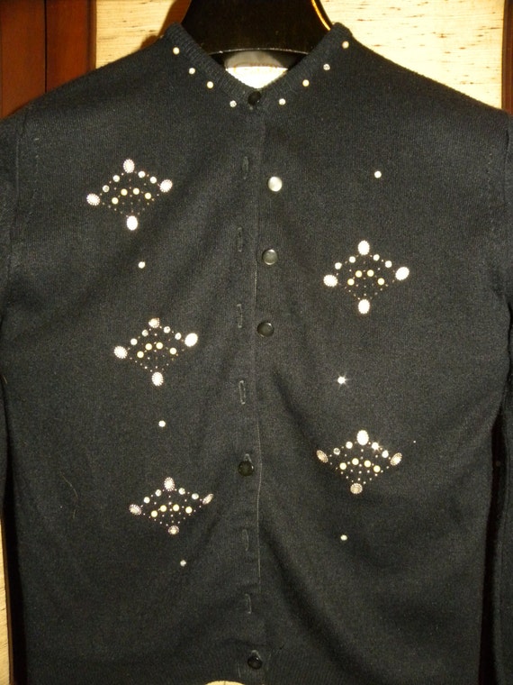 1950s Embellished Ladies Black Cardigan Sweater