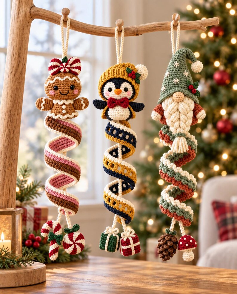 Crochet Pattern Christmas Spiral Hanging Bundle PDF, 3-in-1 Gingerbread ...