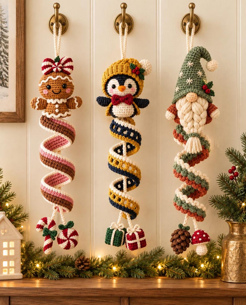 Crochet Pattern Christmas Spiral Hanging Bundle PDF, 3-in-1 Gingerbread ...