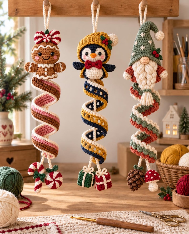 Crochet Pattern Christmas Spiral Hanging Bundle PDF, 3-in-1 Gingerbread ...