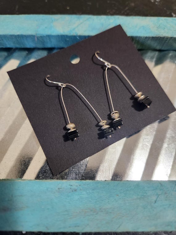 silver beaded drop earrings - image 4