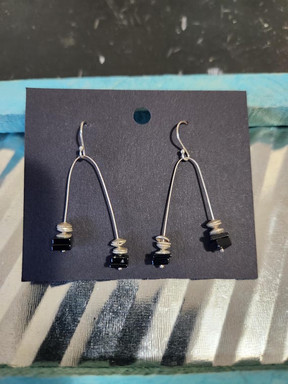 silver beaded drop earrings - image 5