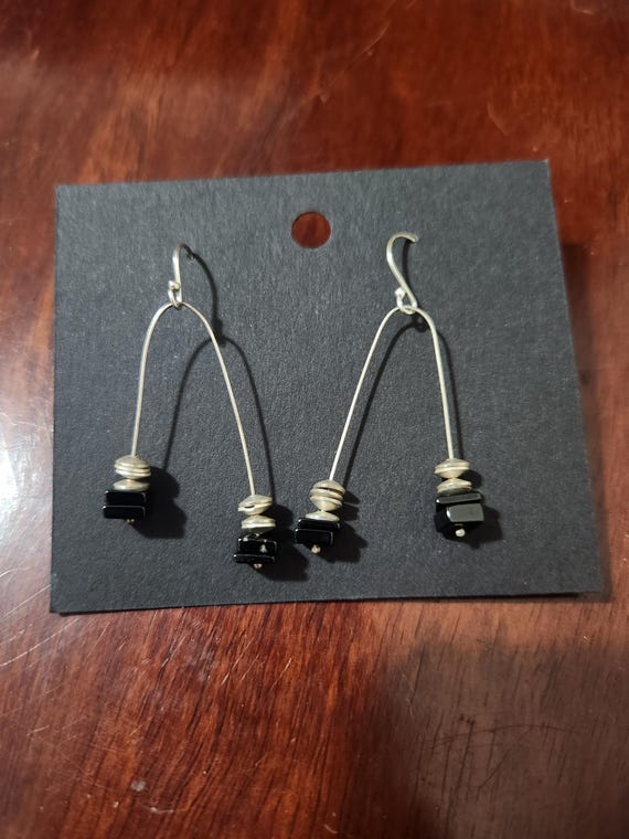 silver beaded drop earrings - image 2