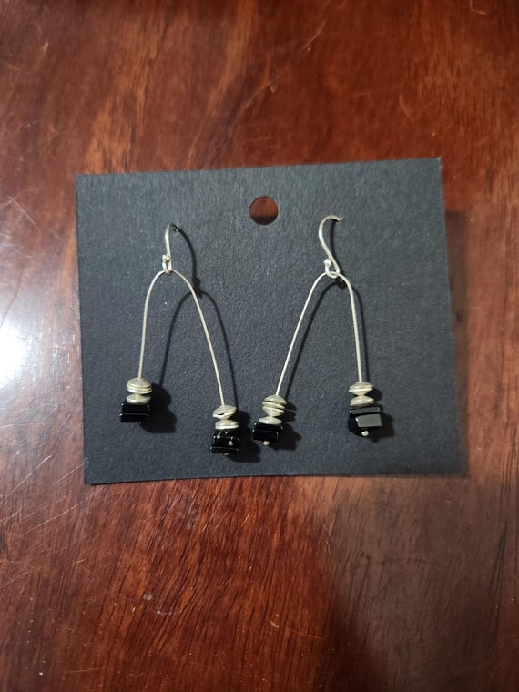 silver beaded drop earrings - image 1