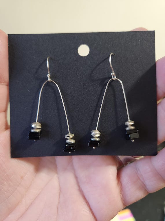 silver beaded drop earrings - image 3