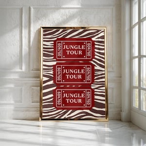 Jungle Tour Zebra Print Wall Art | Burgundy Decor (Digital Download)