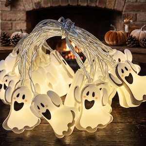 Cute Ghost Fairy Lights, Smiling Spooky LED String Lights for Halloween Kids Room & Party Decor, Festive Gift for Friends Kids