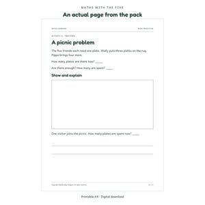 Maths with the Five: actual activity page 3; Aetus Learning.