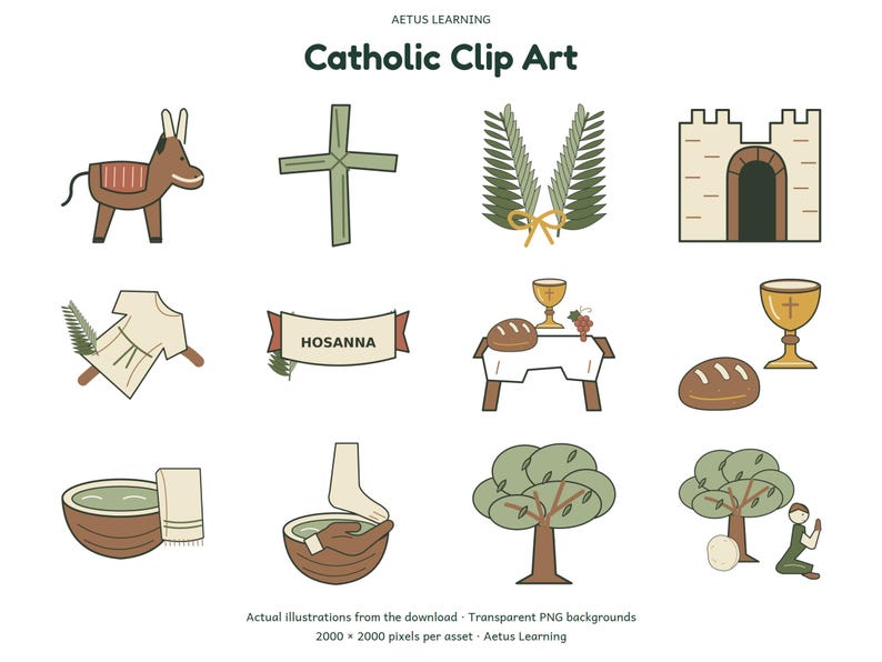 Catholic Clip Art — 200 PNG Illustrations — actual illustration samples 3 — Aetus Learning October 2026.