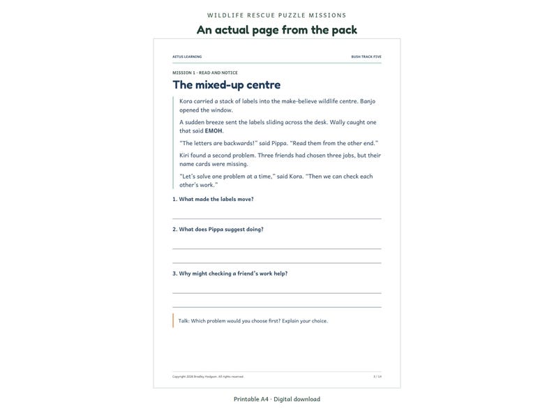 Wildlife Rescue Puzzle Missions - actual activity page preview 1 - Aetus Learning, art refresh September 2026.