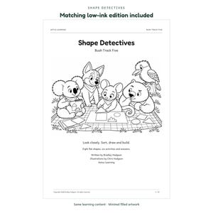 Shape Detectives: actual low-ink activity page; Aetus Learning.
