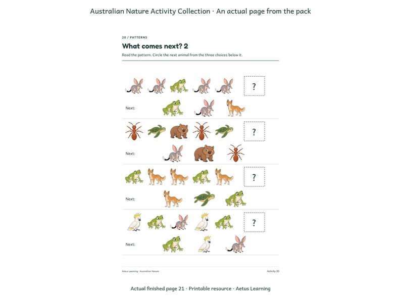 Australian Nature Activity Collection — actual finished page 2 — Aetus Learning October 2026.