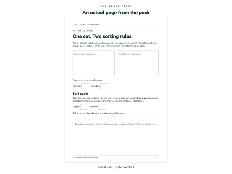 Nature Explorers - actual activity page preview 2 - Aetus Learning, art refresh September 2026.
