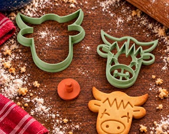 Highland Cow Cookie Cutter & Stamp Set | Fondant Embosser