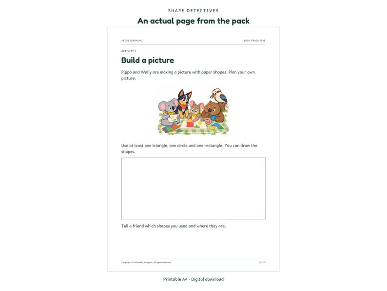 Shape Detectives: actual activity page 3; Aetus Learning.