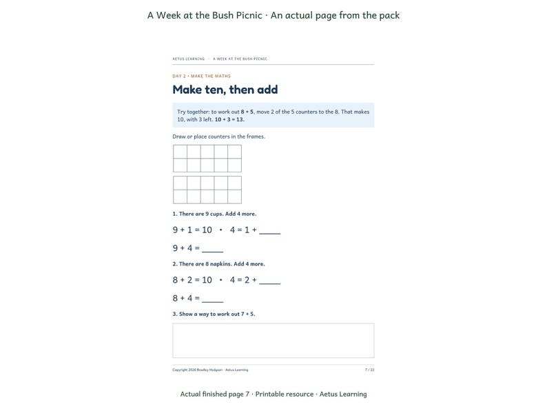 A Week at the Bush Picnic — actual finished page 2 — Aetus Learning October 2026.