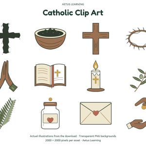 Catholic Clip Art — 200 PNG Illustrations — actual illustration samples 2 — Aetus Learning October 2026.
