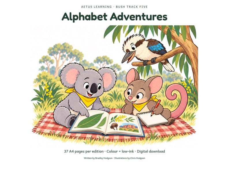 Alphabet Adventures: illustrated cover; Aetus Learning.
