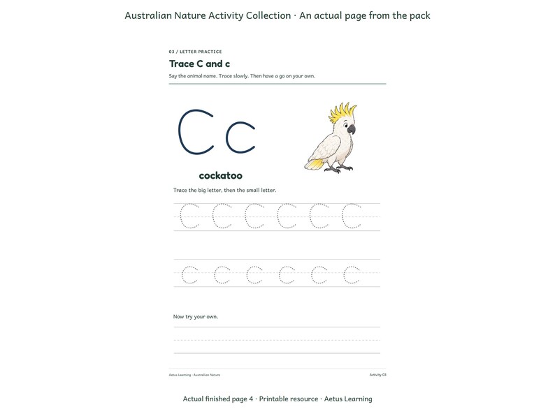 Australian Nature Activity Collection — actual finished page 1 — Aetus Learning October 2026.