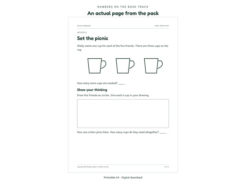 Numbers on the Bush Track: actual activity page 3; Aetus Learning.