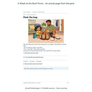 A Week at the Bush Picnic — actual finished page 1 — Aetus Learning October 2026.