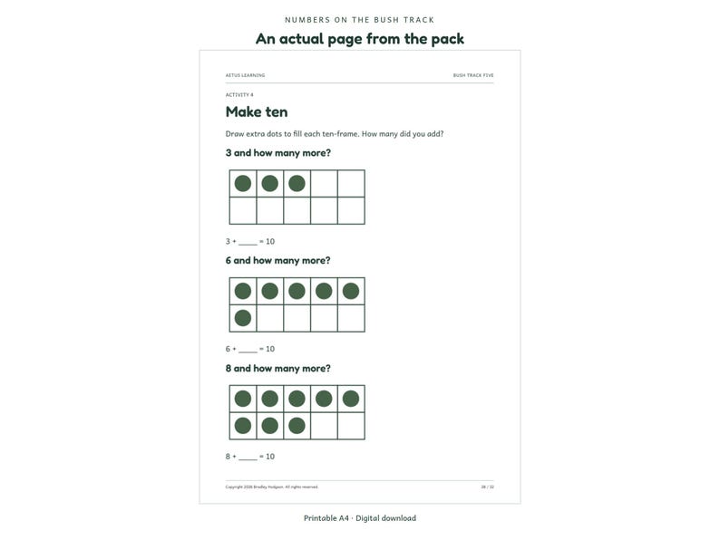 Numbers on the Bush Track: actual activity page 2; Aetus Learning.