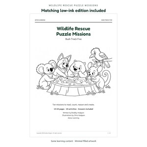 Wildlife Rescue Puzzle Missions - actual low-ink page - Aetus Learning, art refresh September 2026.