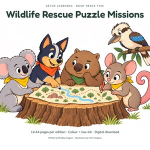 Wildlife Rescue Puzzle Missions - large illustrated cover - Aetus Learning, art refresh September 2026.