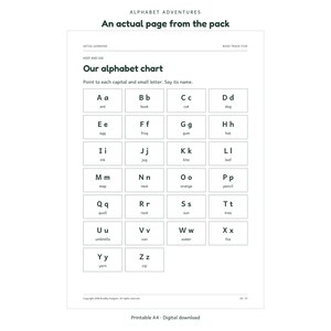 Alphabet Adventures: actual activity page 2; Aetus Learning.