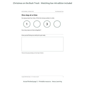 Christmas on the Bush Track — actual low-ink page — Aetus Learning October 2026.