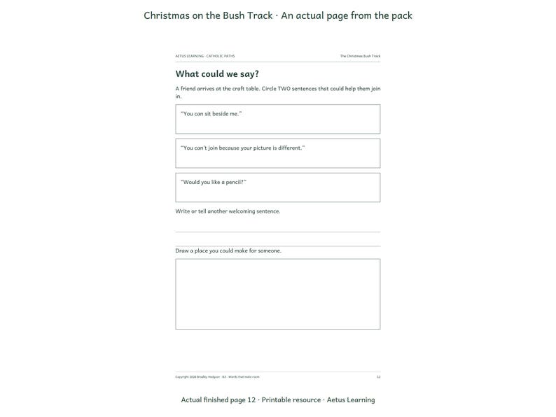 Christmas on the Bush Track — actual finished page 2 — Aetus Learning October 2026.