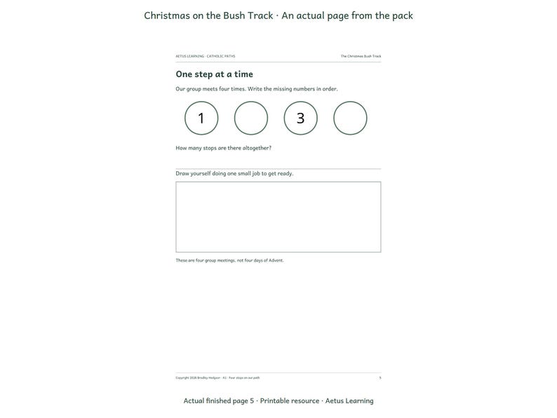 Christmas on the Bush Track — actual finished page 1 — Aetus Learning October 2026.