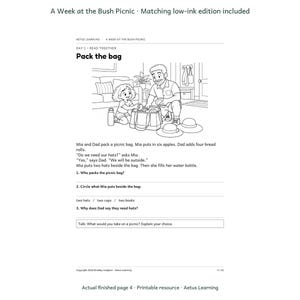 A Week at the Bush Picnic — actual low-ink page — Aetus Learning October 2026.