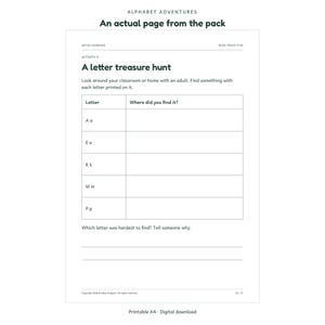 Alphabet Adventures: actual activity page 3; Aetus Learning.