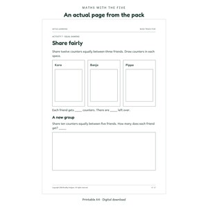 Maths with the Five: actual activity page 2; Aetus Learning.