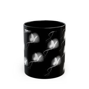 Pale Moths Pattern Mug Black Ceramic Coffee Cup | 11oz 15oz