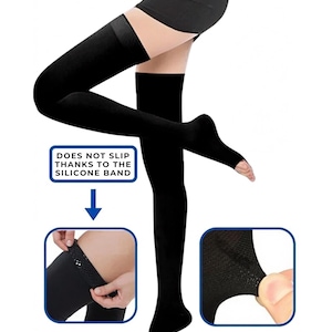 Silicone Anti-Slip Thigh High Compression Socks, Travel Leg Support (Closed/Toe)