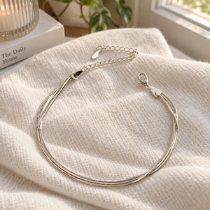 Armband i sterlingsilver med ormkedja, tre lager, eleganta och stapelbara smycken