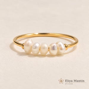 Freshwater Pearl Ring Gold, Minimalist Stacking Pearl Band, 18k Gold Plated Stainless Steel Bridal Ring, Elegant Gift for Her