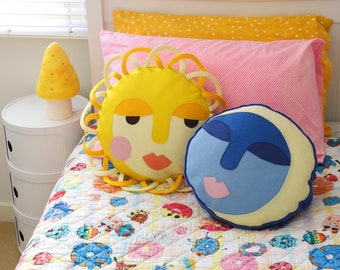 Sun & Moon Cushion Sewing Pattern, Machine Appliqué, Felt or Cotton, Children, Nursery, Instant Download, PDF Pattern