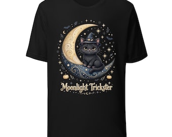 T-shirt Chat farceur au clair de lune, T-shirt d'Halloween céleste et sorcier, Cadeau pour la saison des frissons