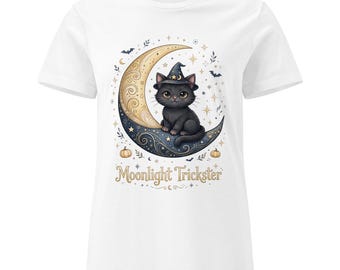 T-shirt « Farceur au clair de lune », T-shirt graphique ludique pour Halloween, T-shirt de sorcière céleste, Cadeau pour la saison des frissons pour elle