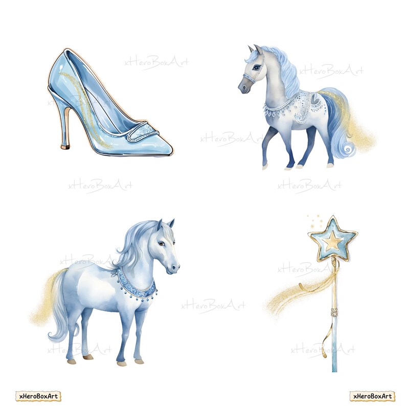 Cinderella Png Bundle, Watercolor Princess Clipart Download, Magic ...